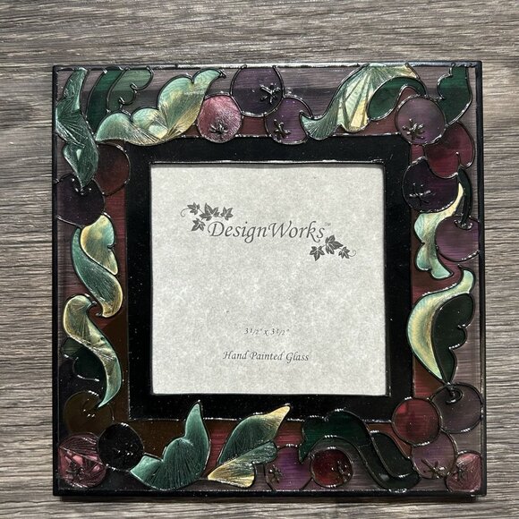 New Stain Glass Grapes Leafs Hand Painted Picture Frame 5.5 Design Works 3.5x3.5 - Picture 9 of 10